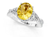White gold Oval Cut Yellow Sapphire  Halo Twist Band Solitaire Prong Setting Ring_55