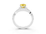 White gold Oval Cut Yellow Sapphire  Halo Twist Band Solitaire Prong Setting Ring_57