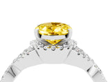 White gold Oval Cut Yellow Sapphire  Halo Twist Band Solitaire Prong Setting Ring_58
