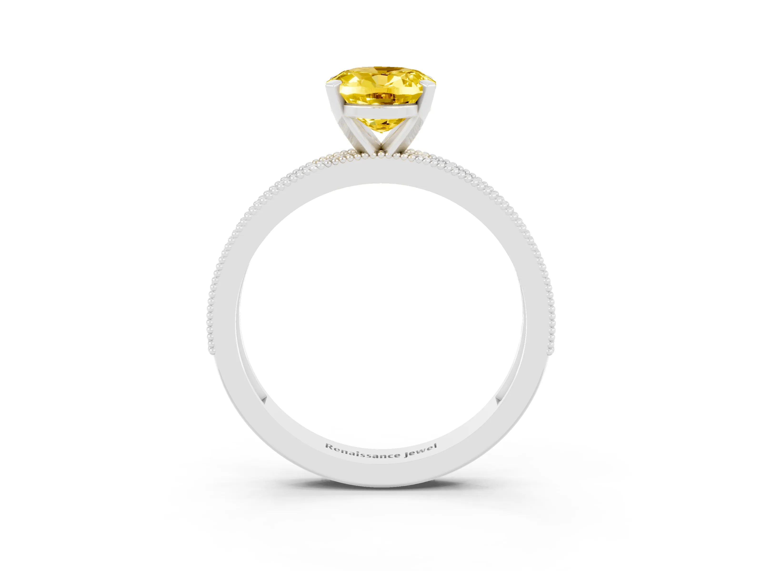 White gold Oval Cut Yellow Sapphire Milgrain Pavé Engagement Ring with Four-Prong Setting_69