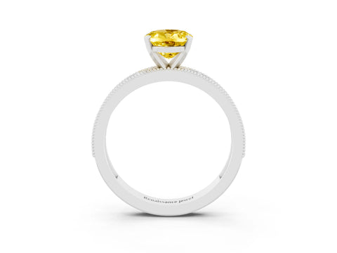 White gold Oval Cut Yellow Sapphire Milgrain Pavé Engagement Ring with Four-Prong Setting_69