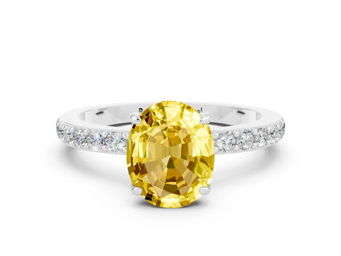 White gold Oval Cut Yellow Sapphire Pavé Engagement Ring with Round  Accents and Prong Setting_48