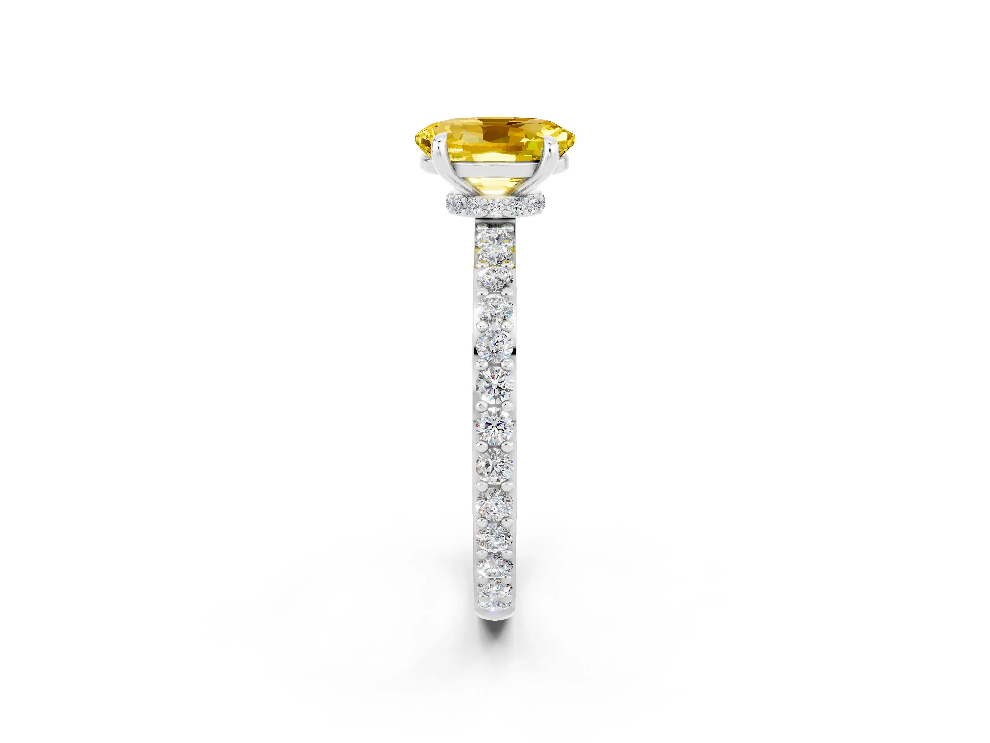 White gold Oval Cut Yellow Sapphire Pavé Engagement Ring with Round  Accents and Prong Setting_50