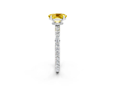 White gold Oval Cut Yellow Sapphire Pavé Engagement Ring with Round  Accents and Prong Setting_50