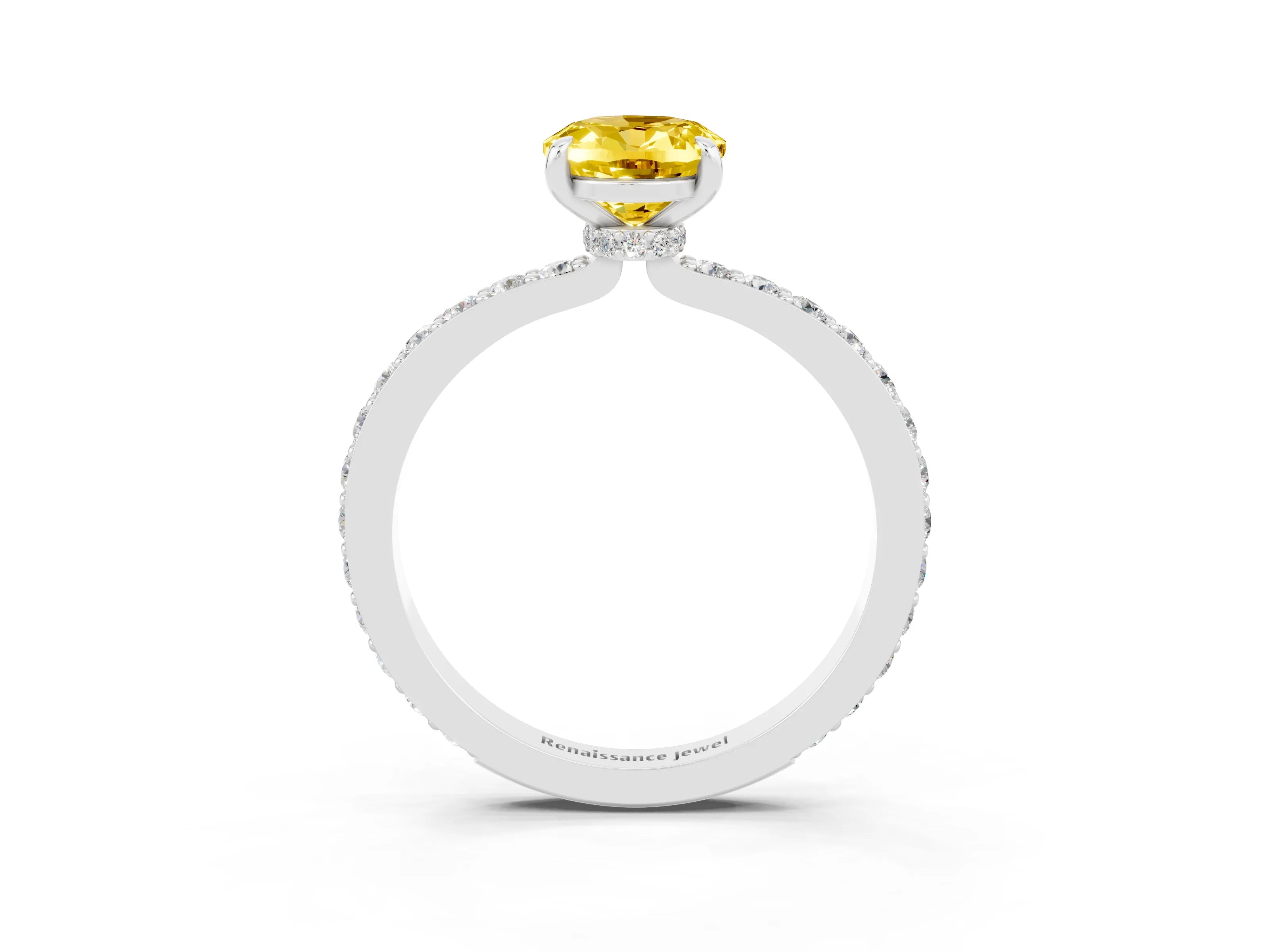 White gold Oval Cut Yellow Sapphire Pavé Engagement Ring with Round  Accents and Prong Setting_51