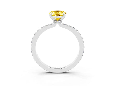 White gold Oval Cut Yellow Sapphire Pavé Engagement Ring with Round  Accents and Prong Setting_51
