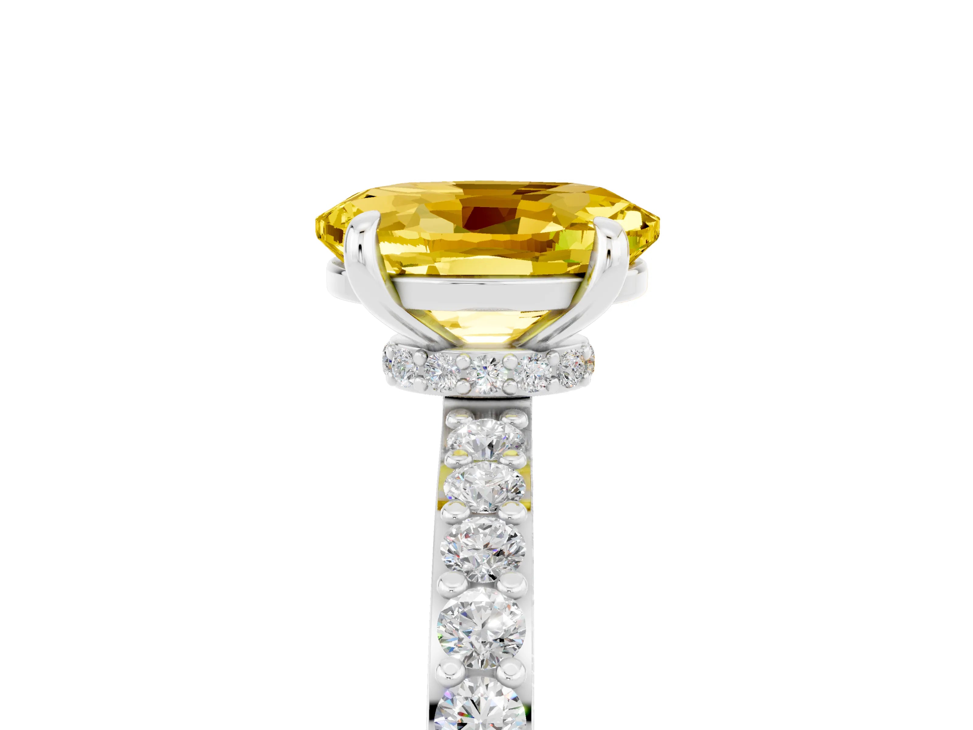 White gold Oval Cut Yellow Sapphire Pavé Engagement Ring with Round  Accents and Prong Setting_53