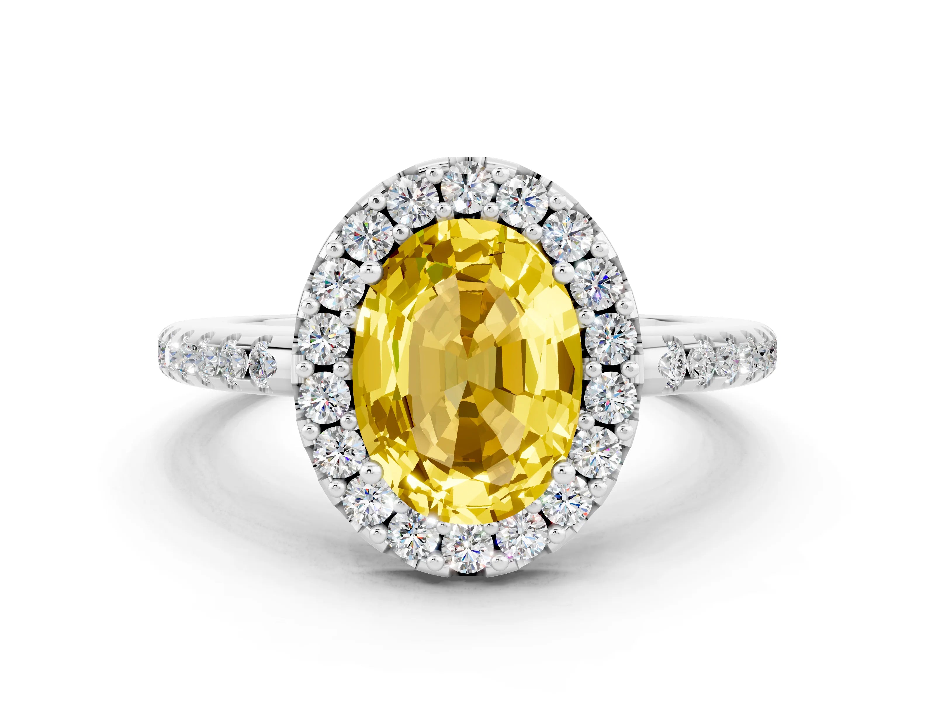 White gold Oval Cut Yellow Sapphire Pavé Halo Ring with Four-Prong Setting_12
