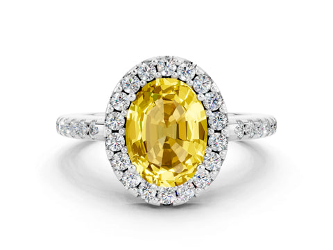 White gold Oval Cut Yellow Sapphire Pavé Halo Ring with Four-Prong Setting_12