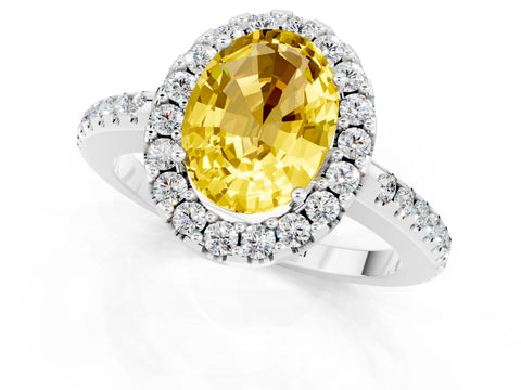 White gold Oval Cut Yellow Sapphire Pavé Halo Ring with Four-Prong Setting_13