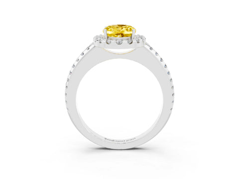 White gold Oval Cut Yellow Sapphire Pavé Halo Ring with Four-Prong Setting_15