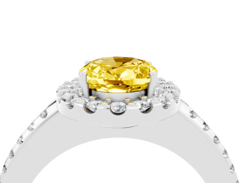 White gold Oval Cut Yellow Sapphire Pavé Halo Ring with Four-Prong Setting_16