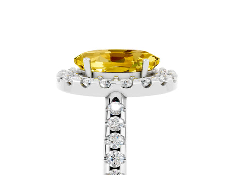 White gold Oval Cut Yellow Sapphire Pavé Halo Ring with Four-Prong Setting_17