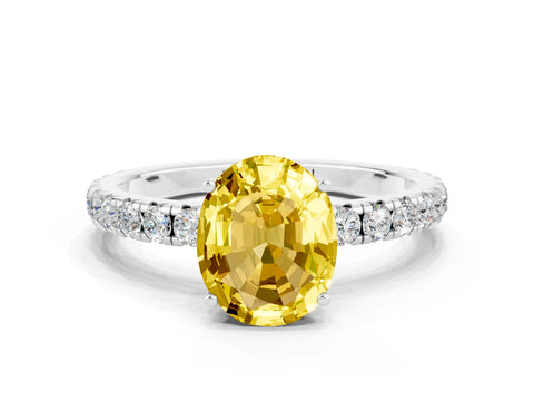 White gold Oval Cut Yellow Sapphire Pavé Solitaire Engagement Ring with Four-Prong Setting_12