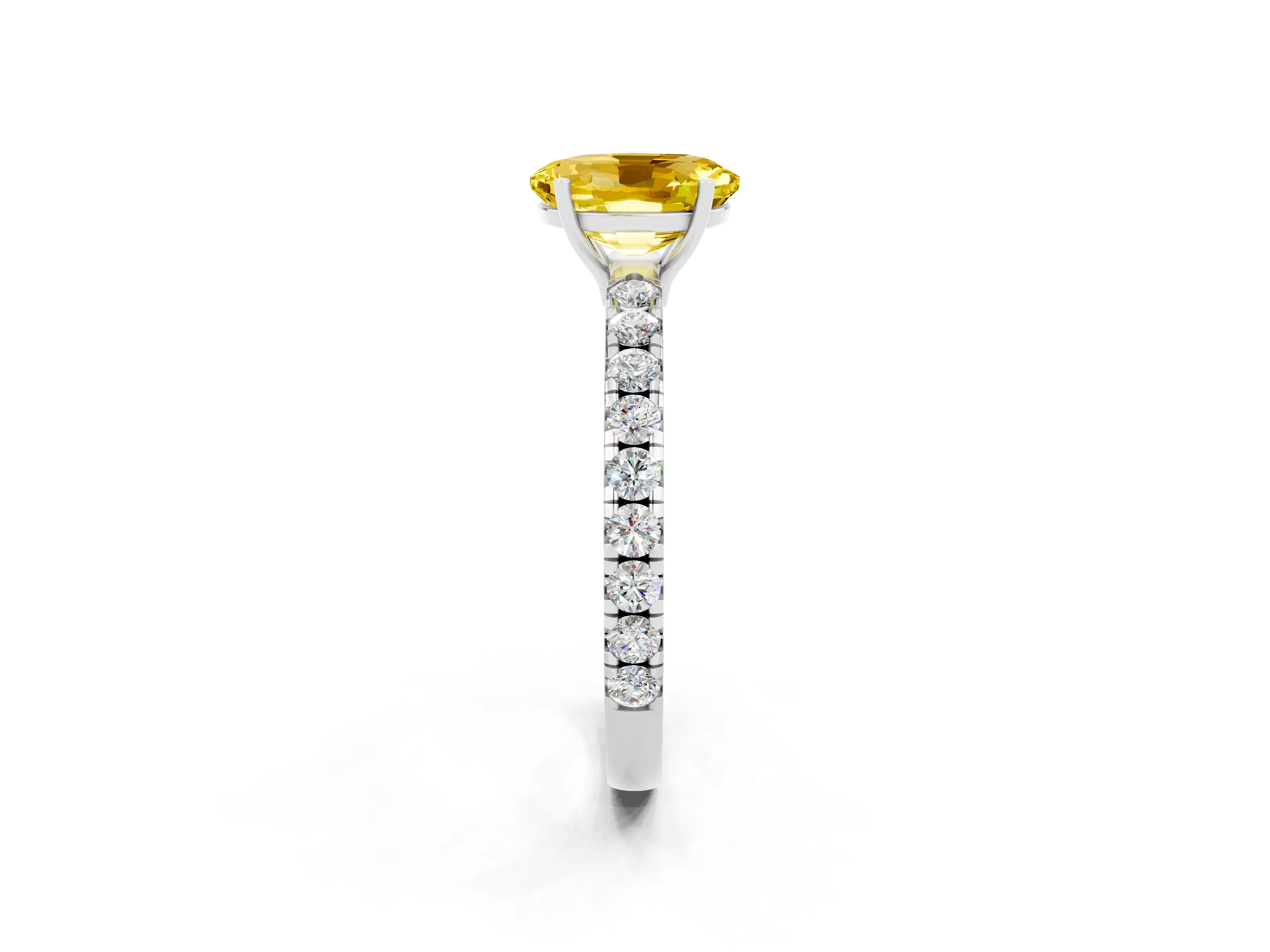 White gold Oval Cut Yellow Sapphire Pavé Solitaire Engagement Ring with Four-Prong Setting_14
