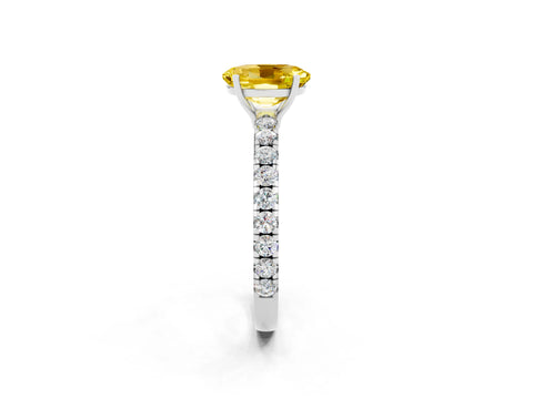 White gold Oval Cut Yellow Sapphire Pavé Solitaire Engagement Ring with Four-Prong Setting_14