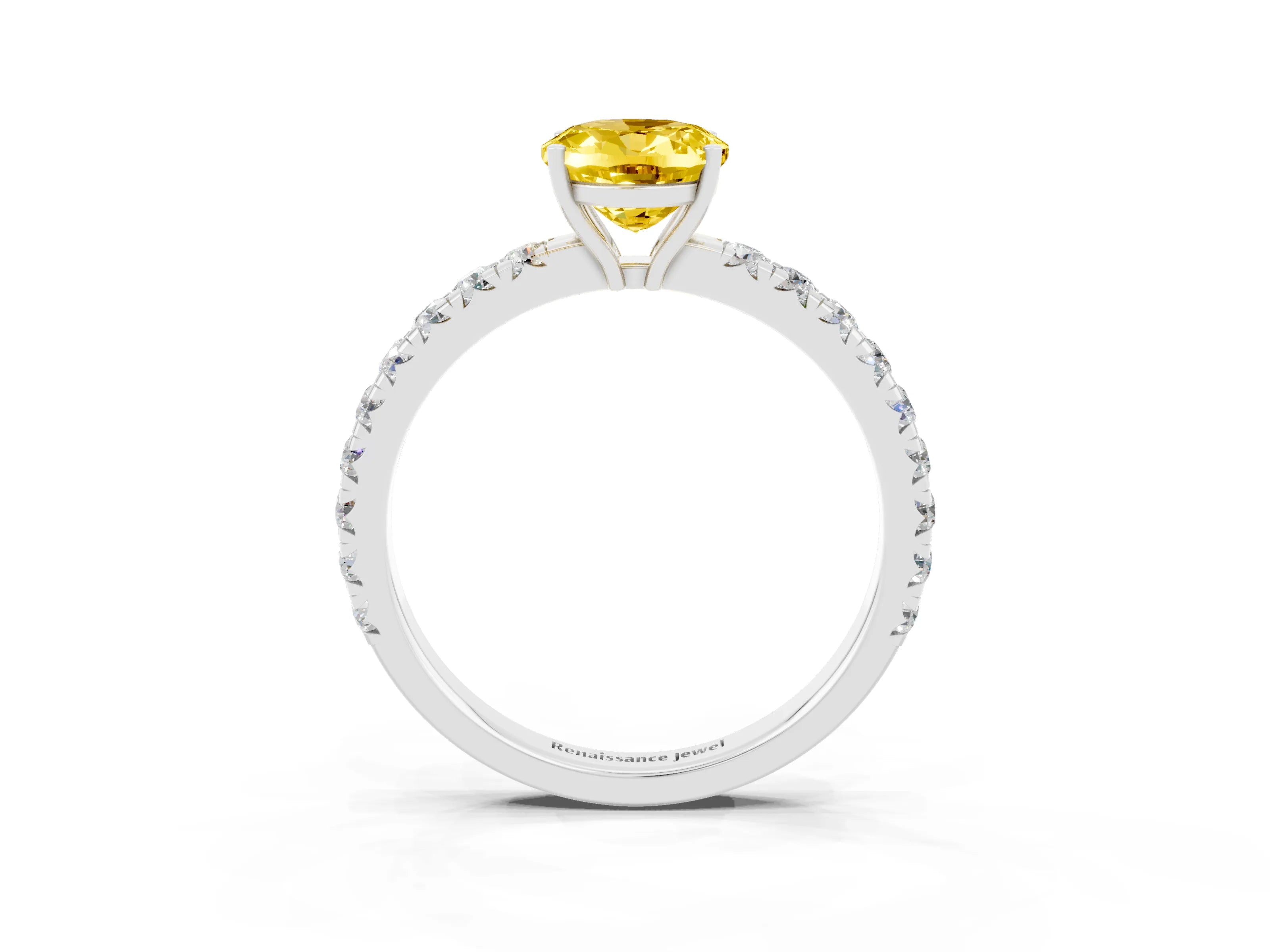 White gold Oval Cut Yellow Sapphire Pavé Solitaire Engagement Ring with Four-Prong Setting_15