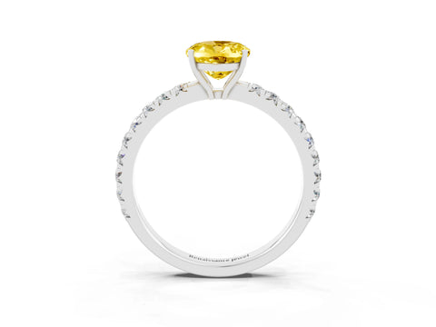 White gold Oval Cut Yellow Sapphire Pavé Solitaire Engagement Ring with Four-Prong Setting_15