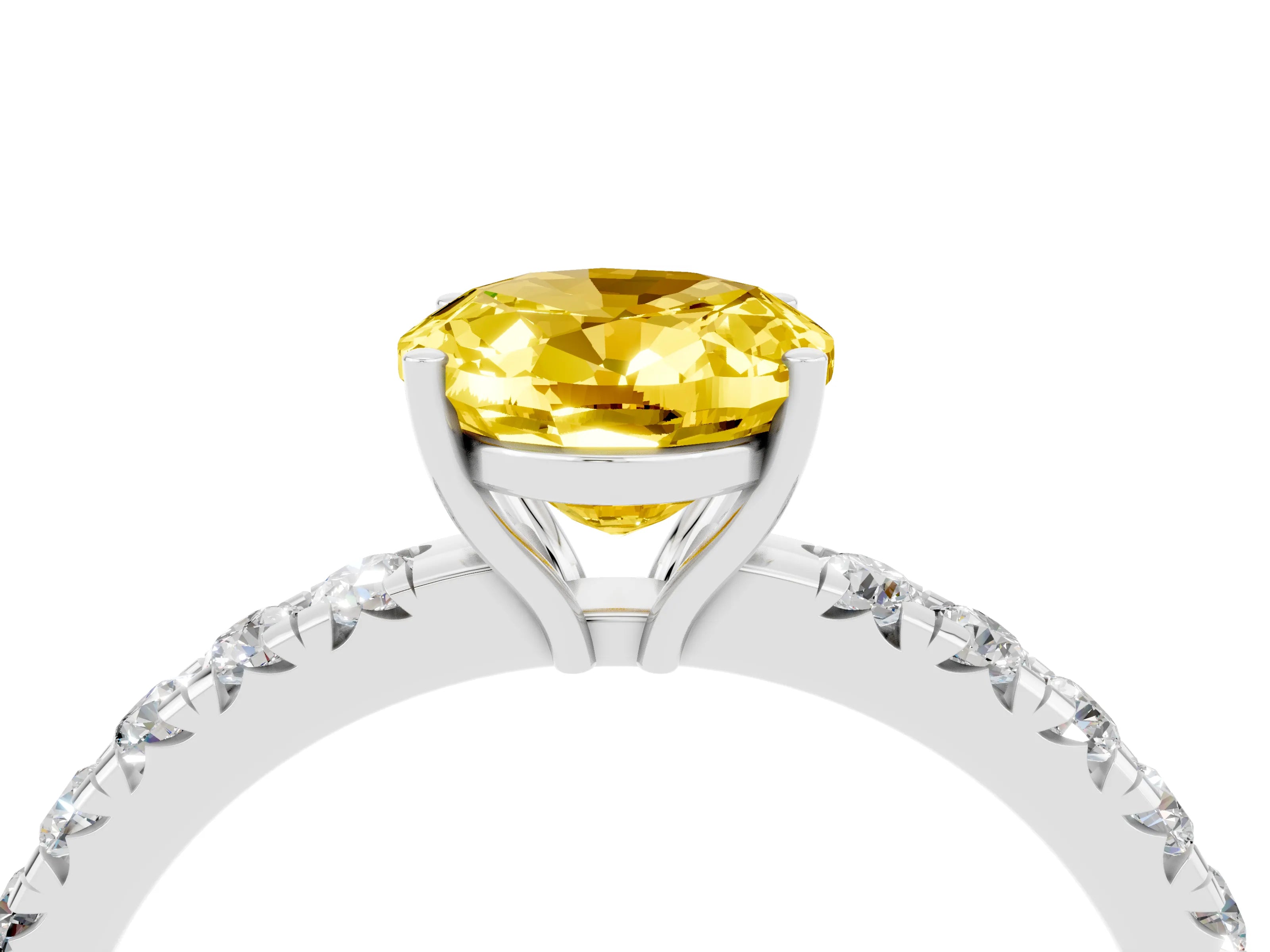 White gold Oval Cut Yellow Sapphire Pavé Solitaire Engagement Ring with Four-Prong Setting_16