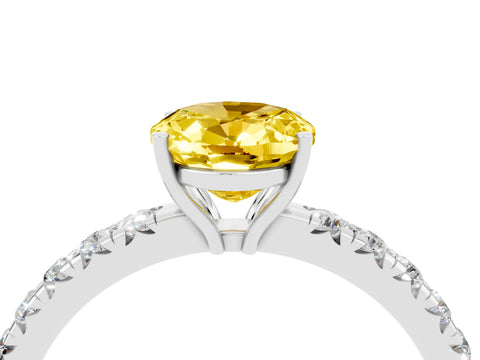 White gold Oval Cut Yellow Sapphire Pavé Solitaire Engagement Ring with Four-Prong Setting_16