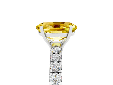 White gold Oval Cut Yellow Sapphire Pavé Solitaire Engagement Ring with Four-Prong Setting_17
