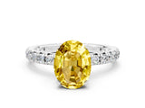 White gold Oval Cut Yellow Sapphire Pavé Solitaire Ring with Round Band and Prong Setting_12