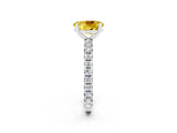 White gold Oval Cut Yellow Sapphire Pavé Solitaire Ring with Round Band and Prong Setting_14