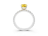 White gold Oval Cut Yellow Sapphire Pavé Solitaire Ring with Round Band and Prong Setting_15