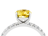White gold Oval Cut Yellow Sapphire Pavé Solitaire Ring with Round Band and Prong Setting_16