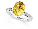White gold Oval Cut Yellow Sapphire Pavé Solitaire Ring with Round Band and Prong Setting_37