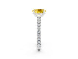 White gold Oval Cut Yellow Sapphire Pavé Solitaire Ring with Round Band and Prong Setting_38