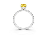 White gold Oval Cut Yellow Sapphire Pavé Solitaire Ring with Round Band and Prong Setting_39