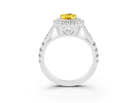 White gold Oval Cut Yellow Sapphire Pavé Split Shank Double Halo Engagement Ring_3