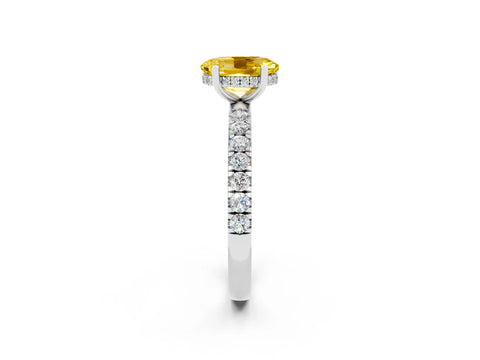 White gold Oval Cut Yellow Sapphire Pave Band Solitaire Ring with Four-Prong Setting_62