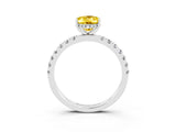 White gold Oval Cut Yellow Sapphire Pave Band Solitaire Ring with Four-Prong Setting_63