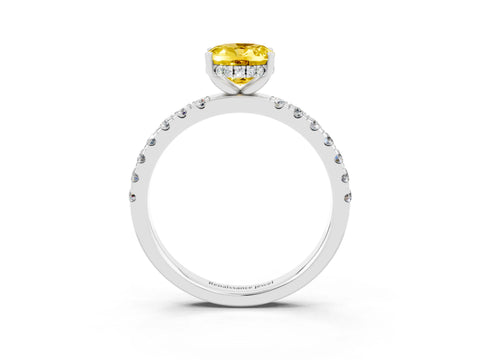 White gold Oval Cut Yellow Sapphire Pave Band Solitaire Ring with Four-Prong Setting_63