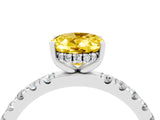 White gold Oval Cut Yellow Sapphire Pave Band Solitaire Ring with Four-Prong Setting_64