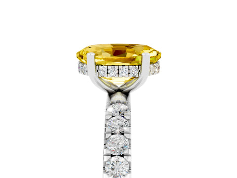 White gold Oval Cut Yellow Sapphire Pave Band Solitaire Ring with Four-Prong Setting_65