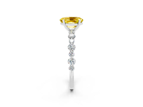 White gold Oval Cut Yellow Sapphire Prong Set Engagement Ring with Pavé Band_14