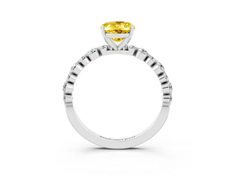 White gold Oval Cut Yellow Sapphire Prong Set Engagement Ring with Pavé Band_15