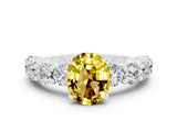 White gold Oval Cut Yellow Sapphire Prong Setting with Side Stones on a Pave Band_24