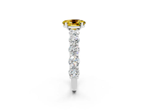 White gold Oval Cut Yellow Sapphire Prong Setting with Side Stones on a Pave Band_26