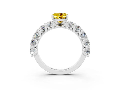 White gold Oval Cut Yellow Sapphire Prong Setting with Side Stones on a Pave Band_27