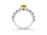 White gold Oval Cut Yellow Sapphire Prong Setting with Side Stones on a Pave Band_27