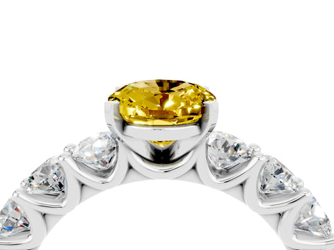 White gold Oval Cut Yellow Sapphire Prong Setting with Side Stones on a Pave Band_28