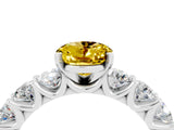 White gold Oval Cut Yellow Sapphire Prong Setting with Side Stones on a Pave Band_28