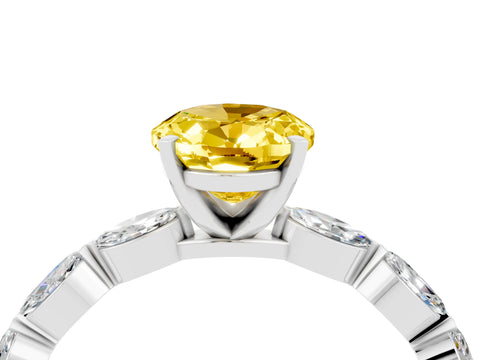 White gold Oval Cut Yellow Sapphire Ring with Marquise Side Stones and Prong Setting_16