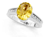 White gold Oval Cut Yellow Sapphire Ring with Milgrain Pavé Band and Four-Prong Setting_37