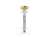 White gold Oval Cut Yellow Sapphire Ring with Milgrain Pavé Band and Four-Prong Setting_38