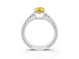 White gold Oval Cut Yellow Sapphire Ring with Milgrain Pavé Band and Four-Prong Setting_39
